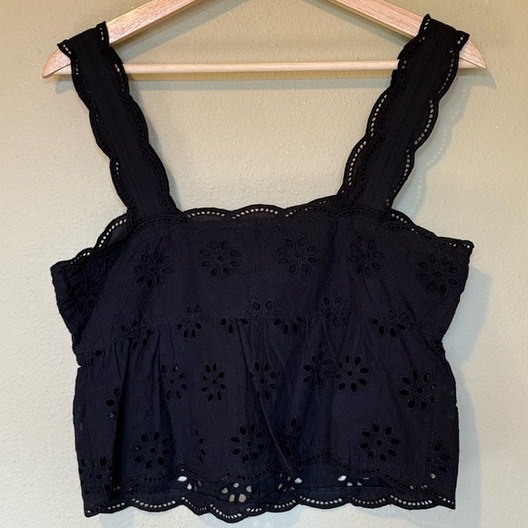 The Kooples Black Floral Embroidered Cropped Peplum Top NWT Size Medium - Picture 4 of 7